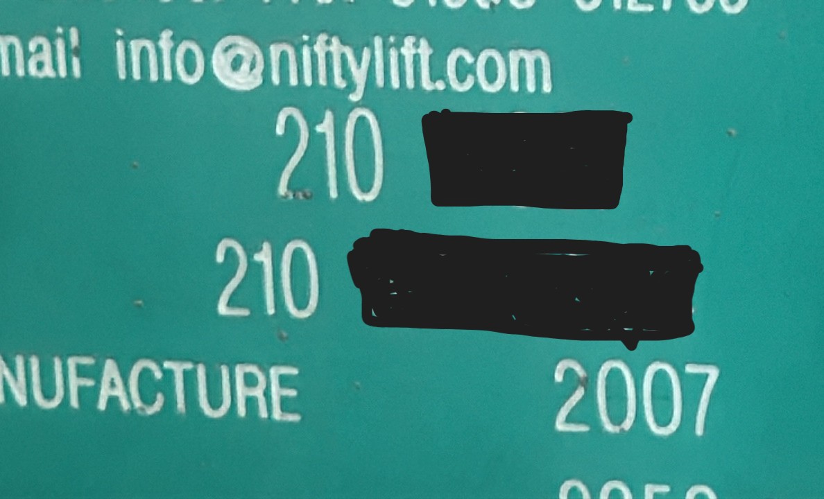 BLA-019-Nifty-210SD-Boom-lifts-inspection-General-Serial-number-1