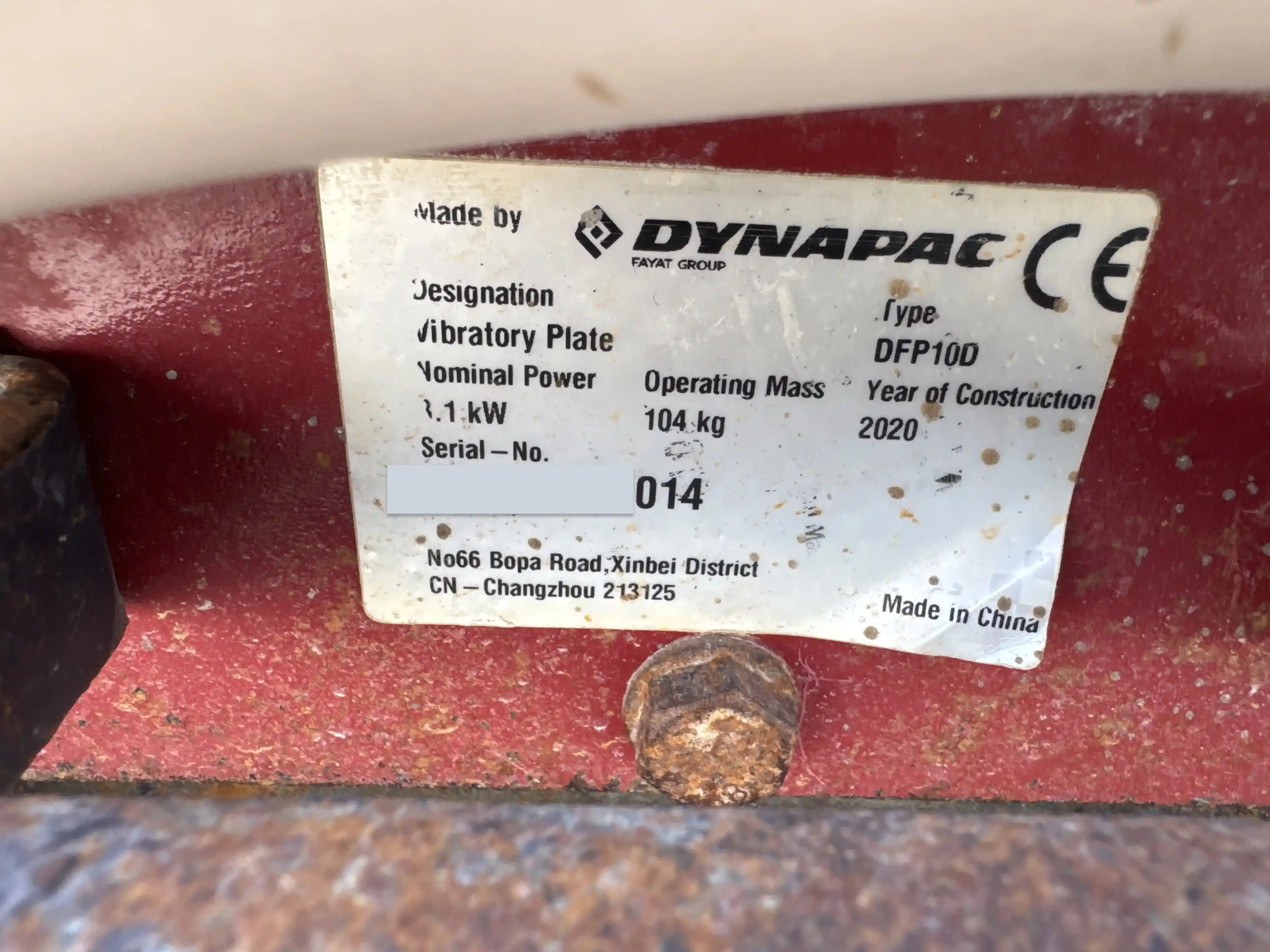 PLC-002-Dynapac-DFP10D-plate-compactor-inspection-general-serial-number
