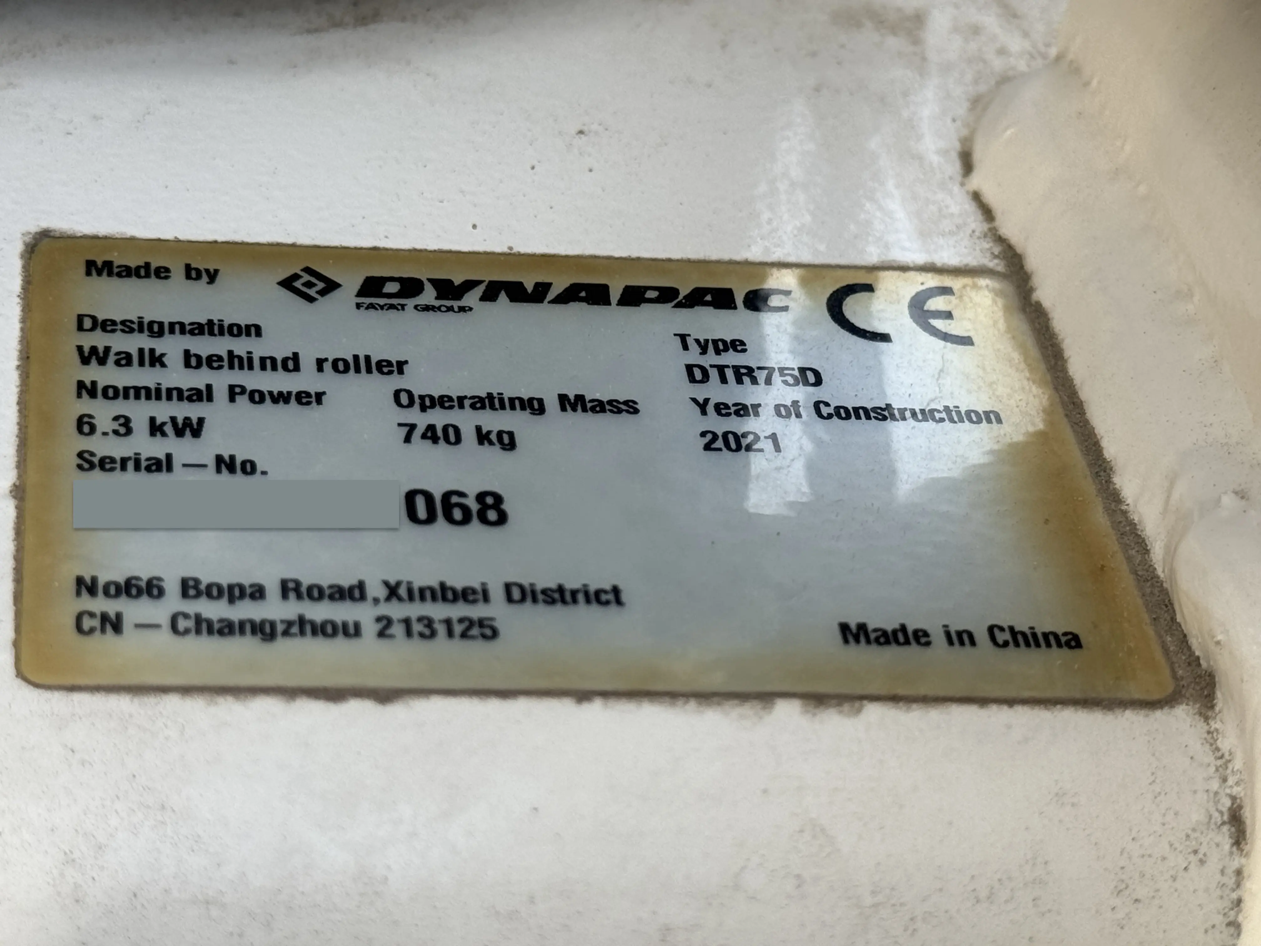 WBC-001-Dynapac-DTR75D-walk-behind-compactor-inspection-general-serial-number