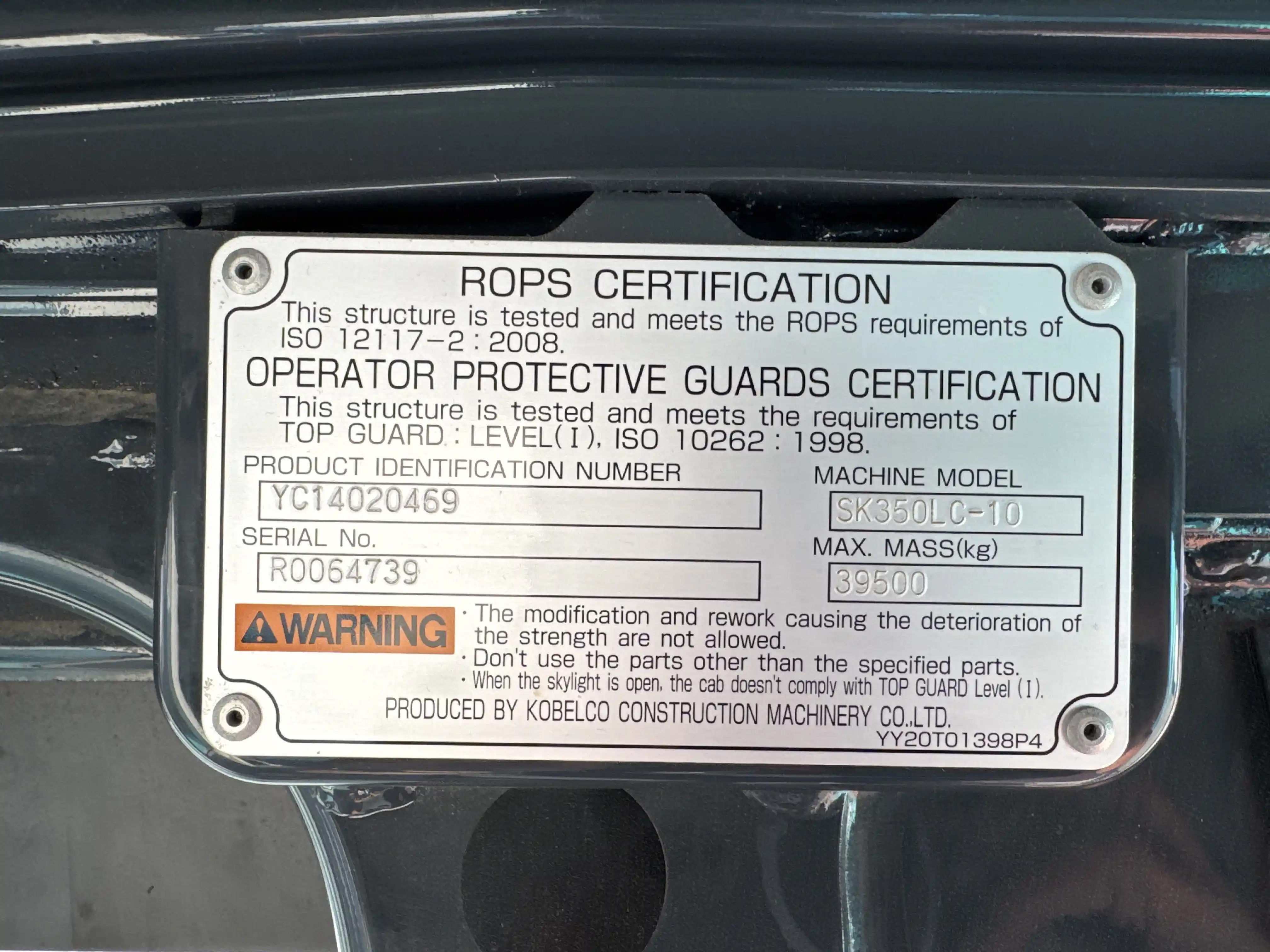 MDX-003-Kobelco-SK350LC-10-medium-excavator-inspection-safety-rollover-protective-structure-ROPS-FOPS-1