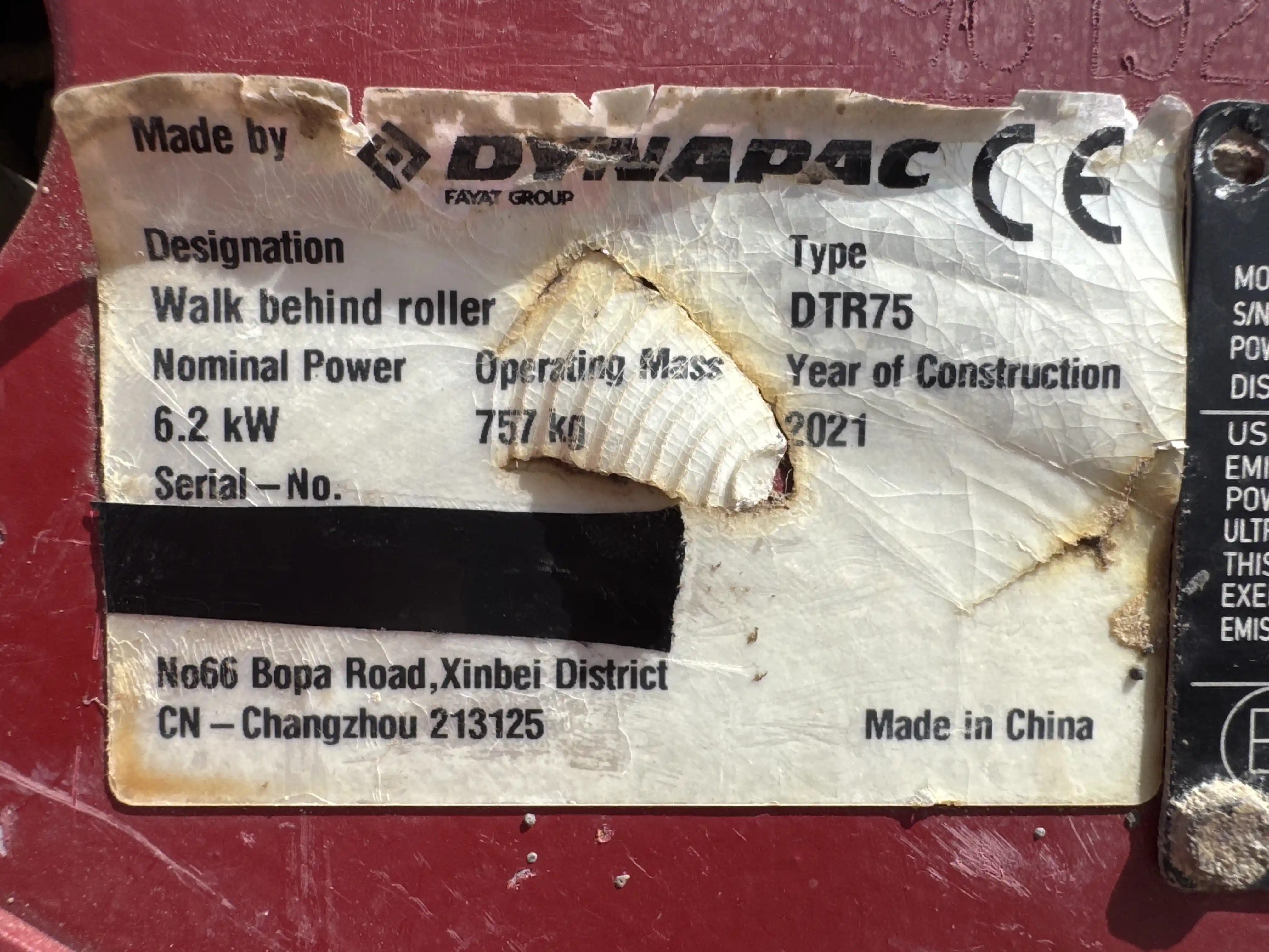 WBC-002-Dynapac-DTR75-walk-behind-compactor-inspection-general-serial-number