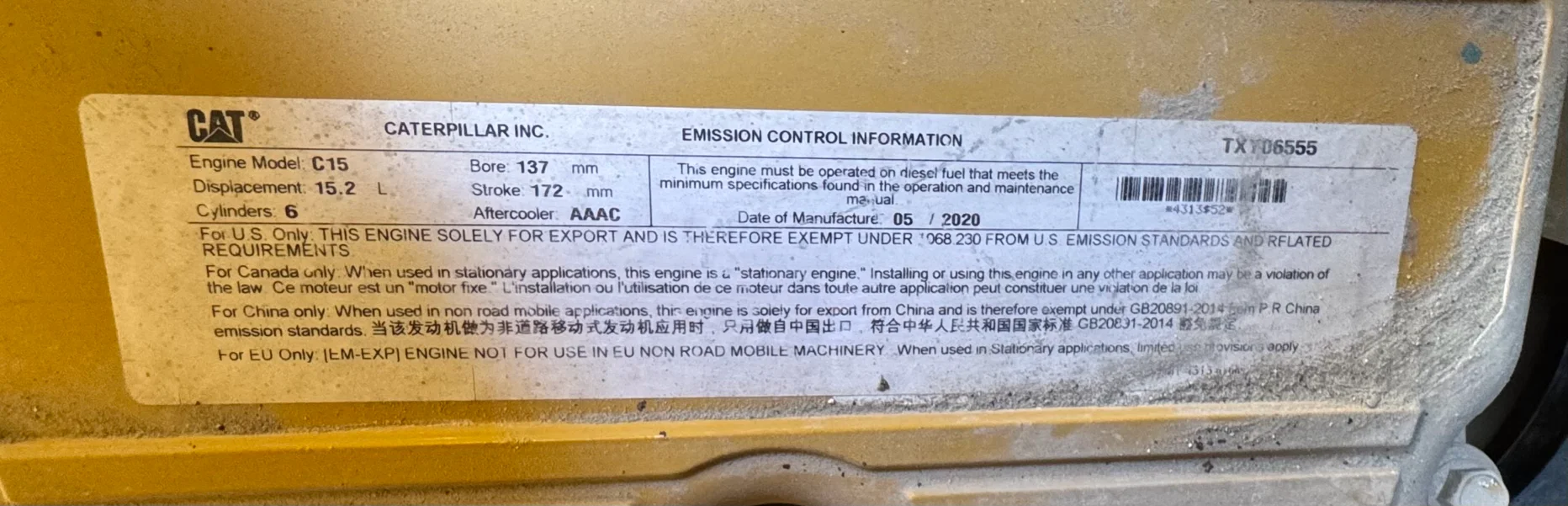 CDB-001-Cat-D8T-crawler-dozer-inspection-general-emissions-label
