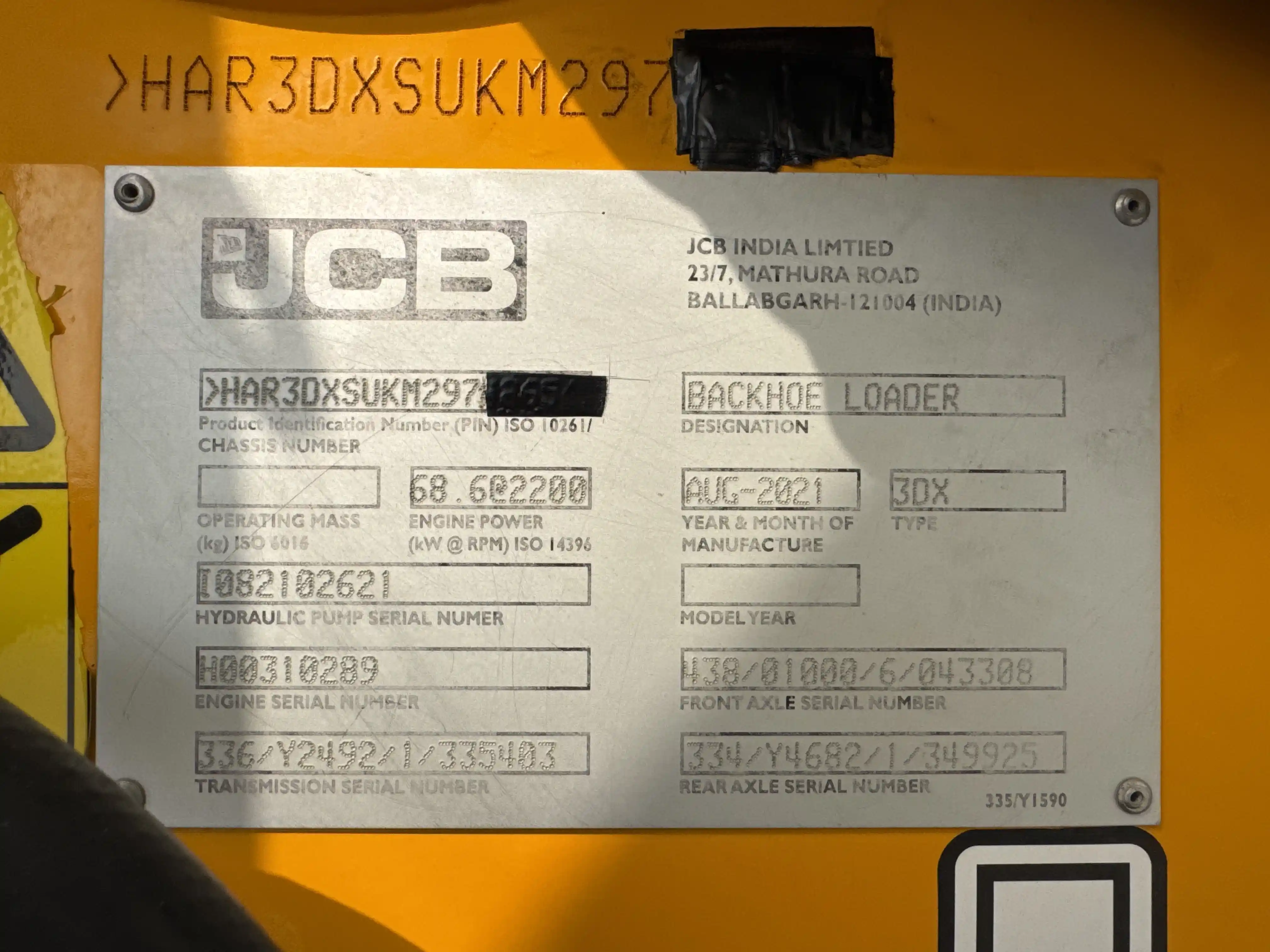 BHL-004-JCB-3DX-Plus-backhoe-loader-inspection-General-Serial-number
