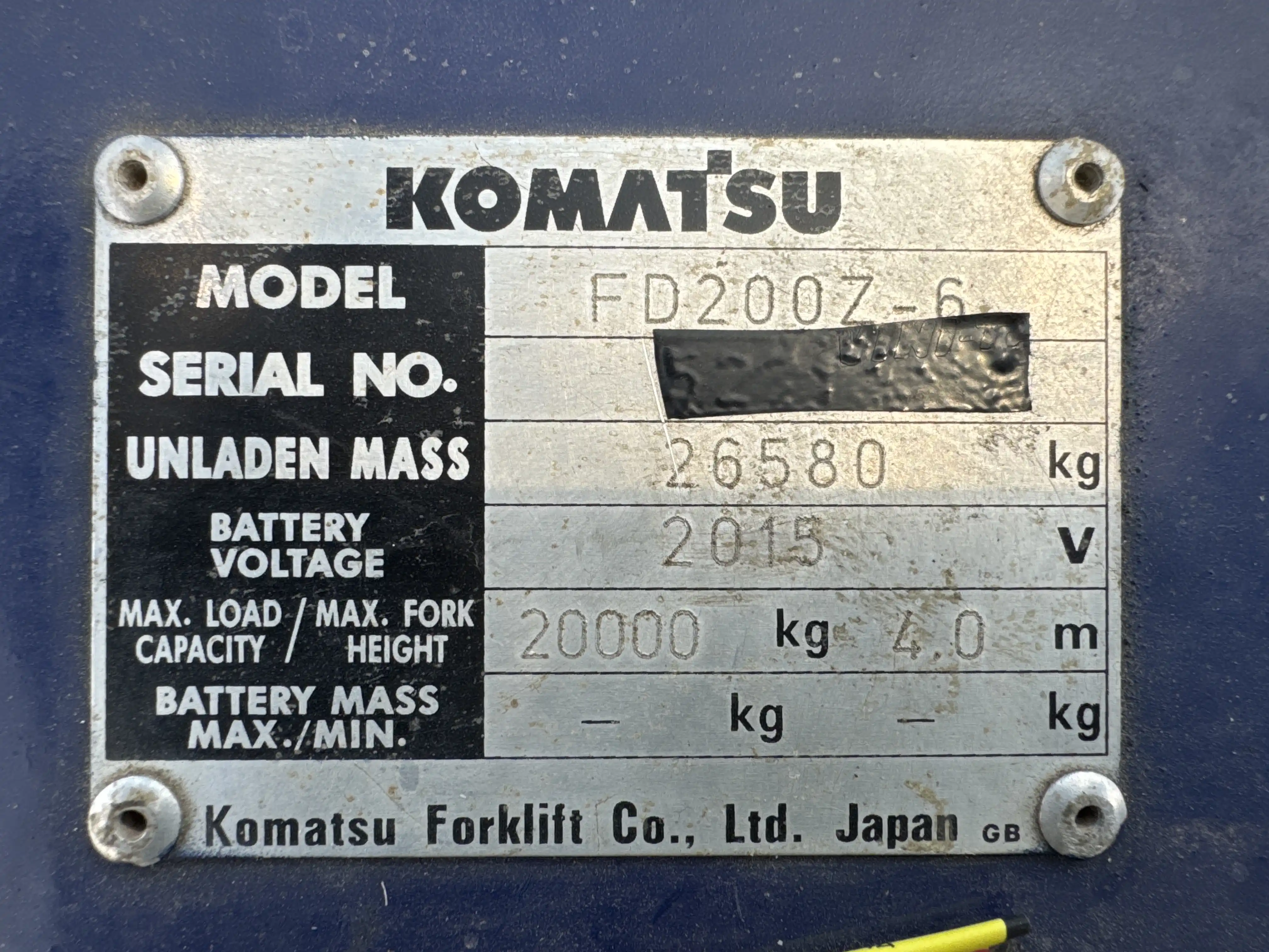 FLM-001-Komatsu-FD200Z-6-forklift-inspection-General-Serial-number