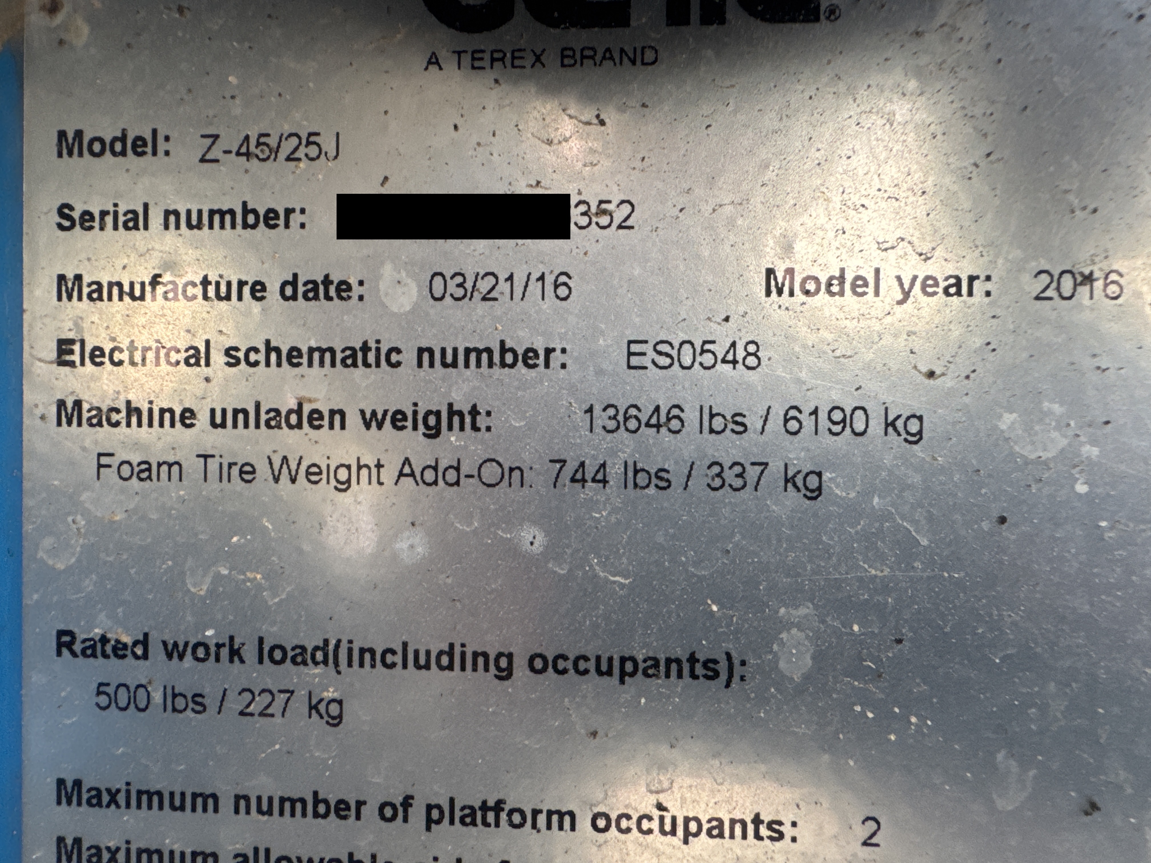 BLA-017-Genie-Z-45/25J-RT-Boom-lifts-inspection-General-Serial-number-2