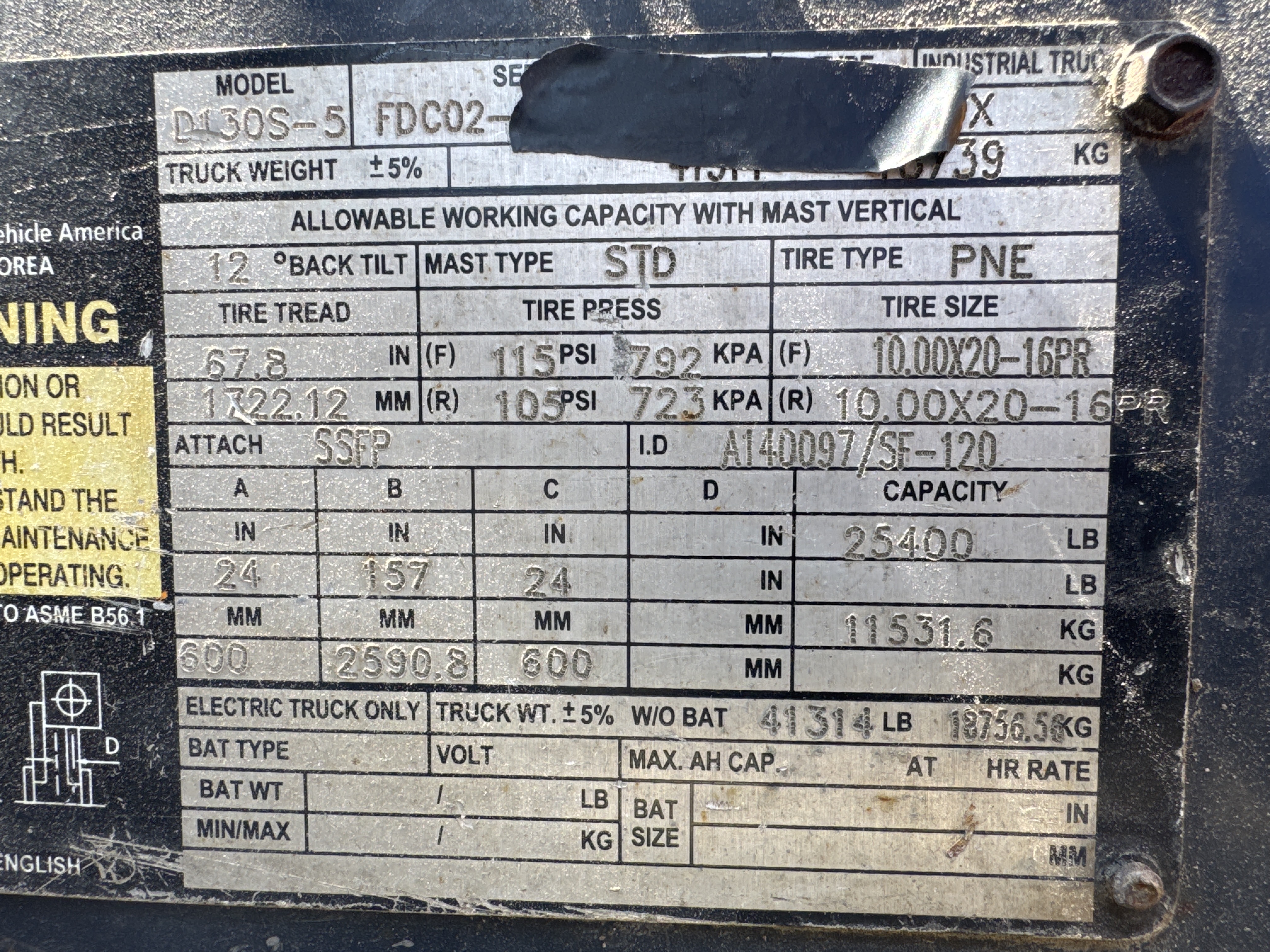 FLM-023-Doosan-D130S-5-Forklifts-inspection-General-Serial-number-1