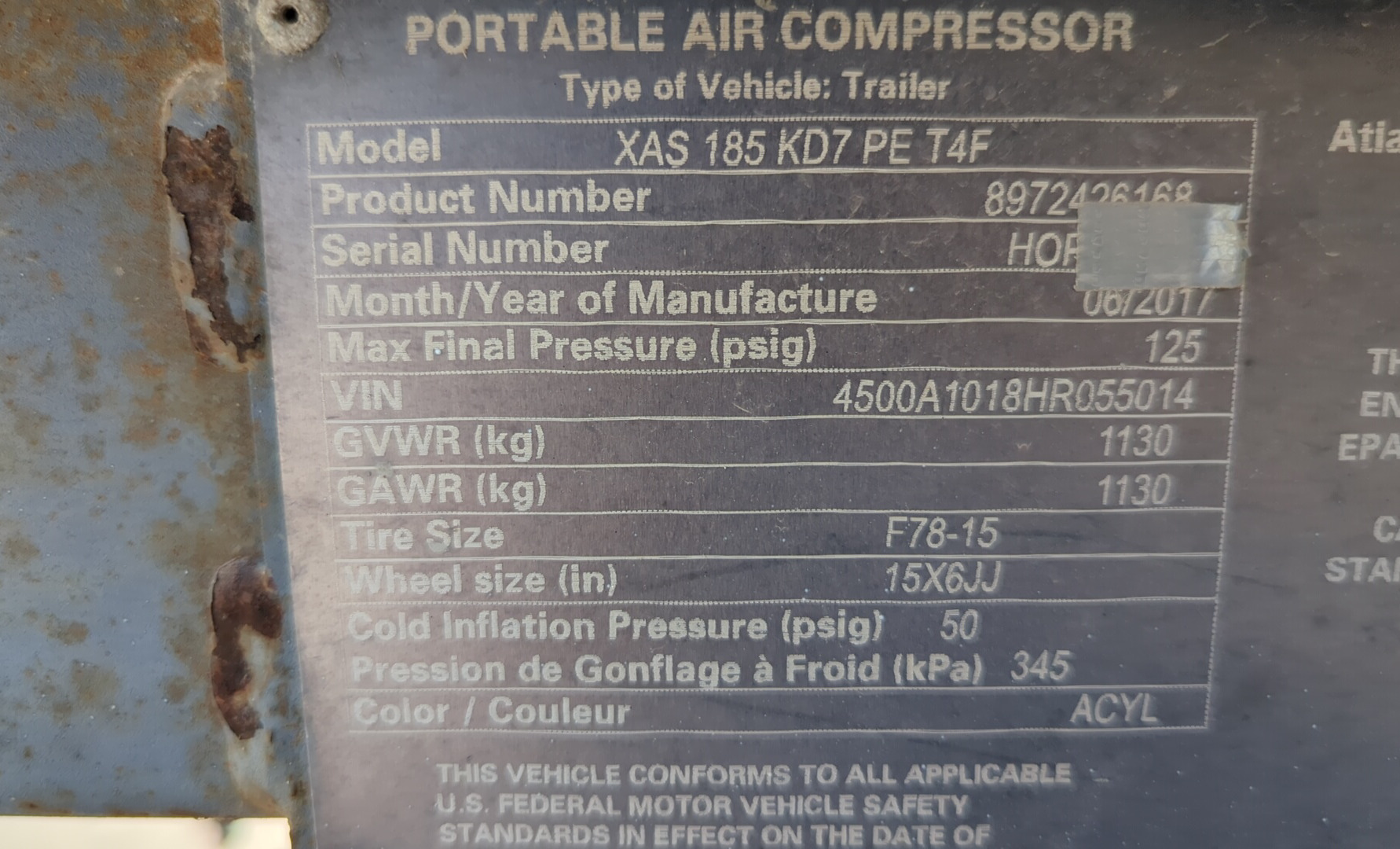 ACA-007-أطلس-كوبكو-XAS-185-T4F-كومبريسرات-هواء-فحص-نظرة-عامة-الرقم-التسلسلي-1