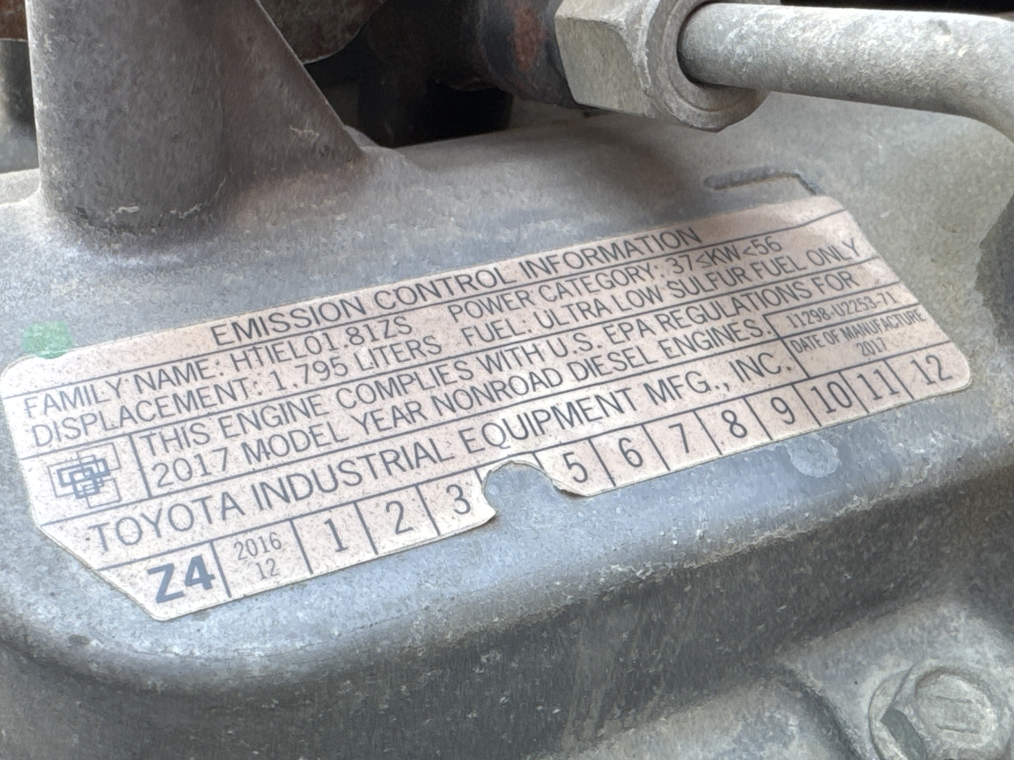 FLM-011-Toyota-8FDU30-Forklifts-inspection-General-Emissions-label-1