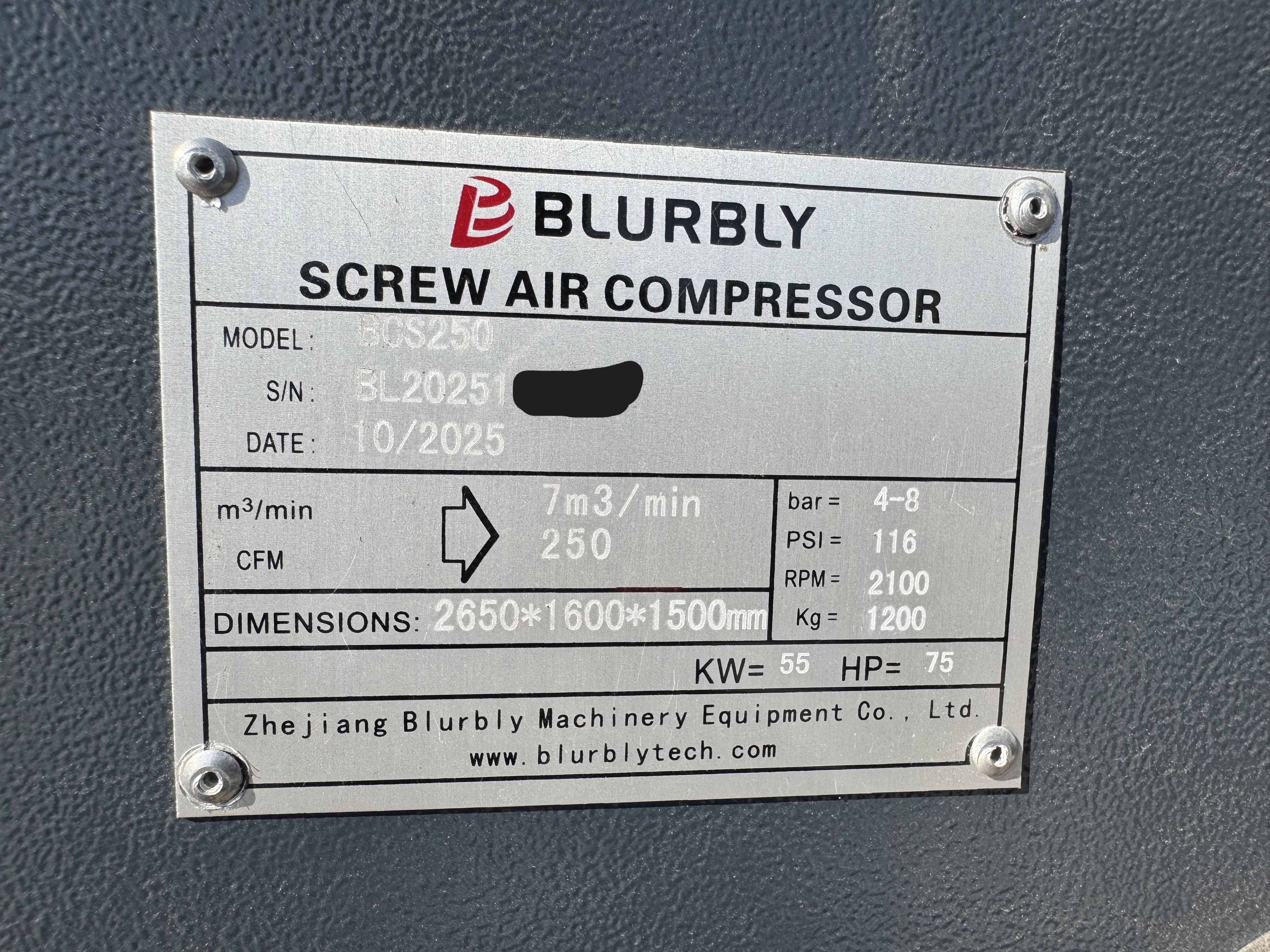 ACA-019-Blurbly-BCS250-8-Air-compressors-inspection-General-Serial-number-2