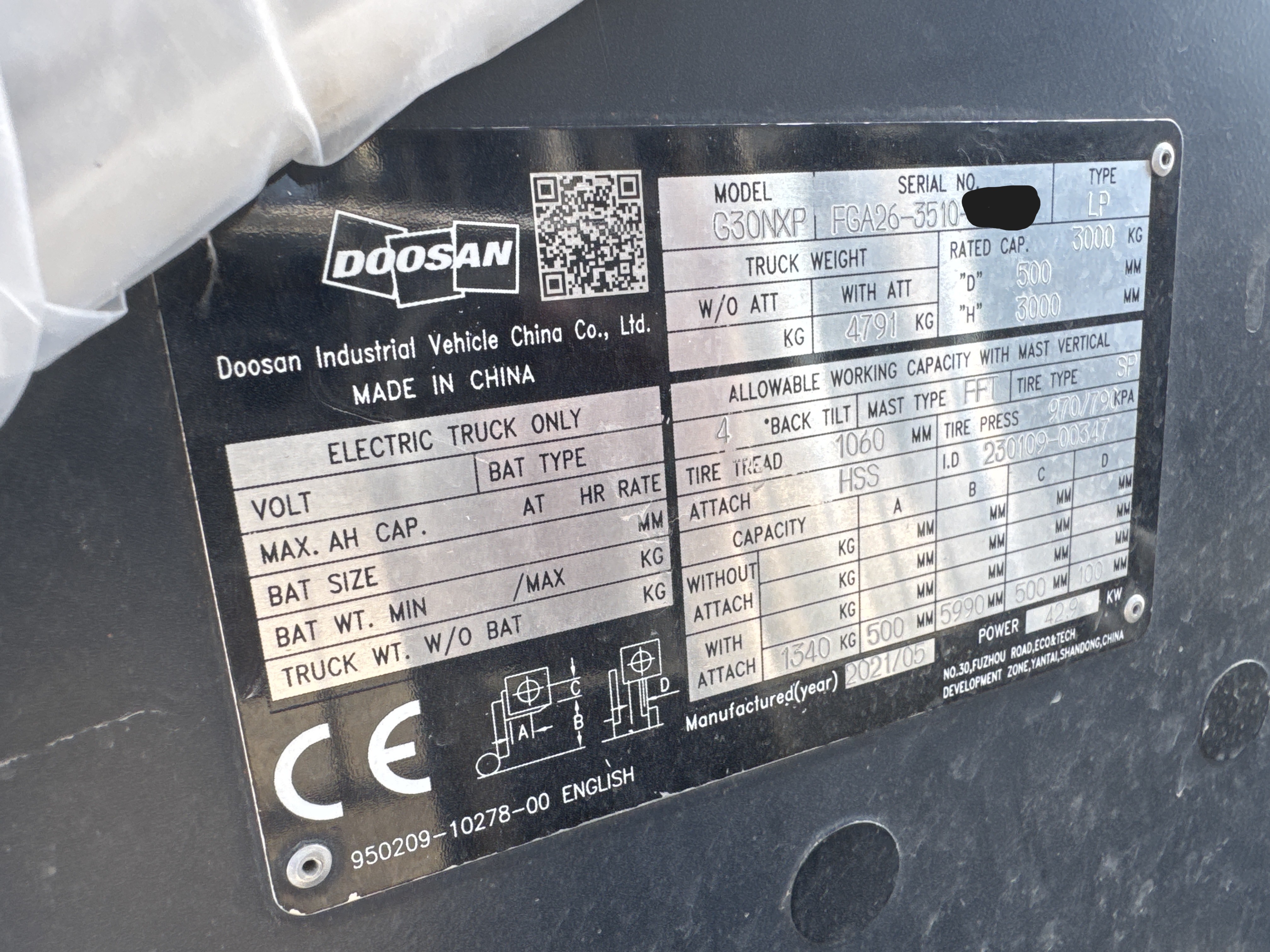 FLM-018-Doosan-G30NXP-Forklifts-inspection-General-Serial-number-1