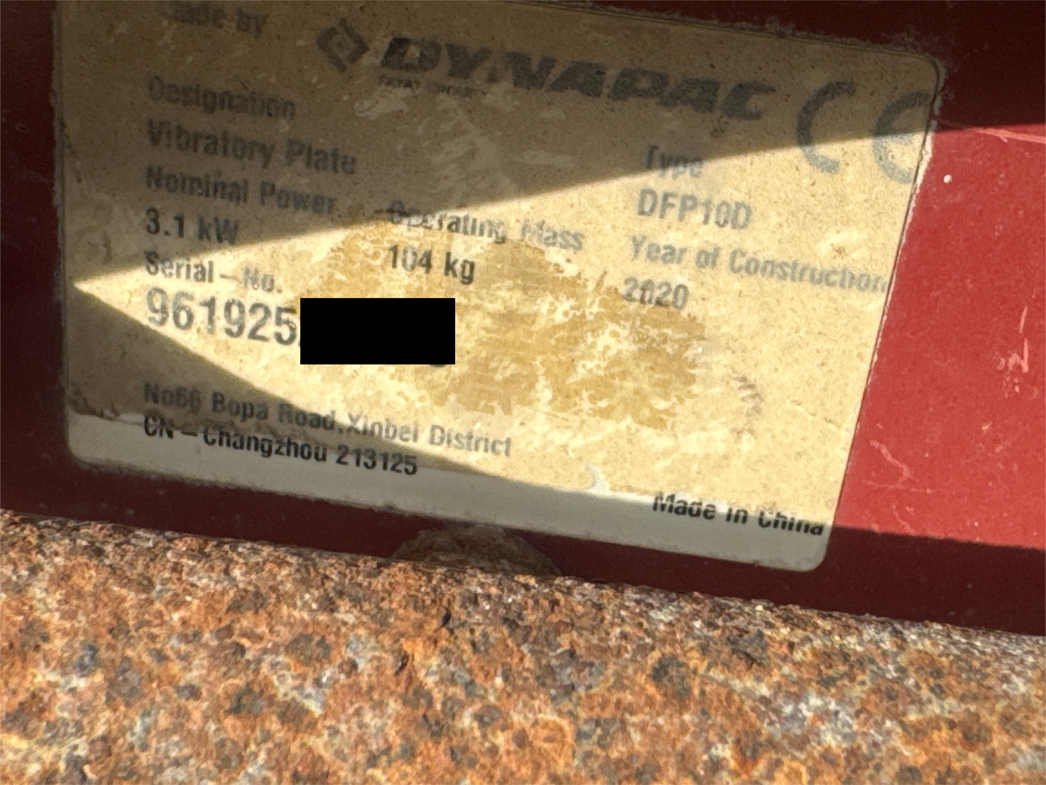 PLC-001-Dynapac-DFP10D-Plate-compactors-inspection-General-Serial-number-2