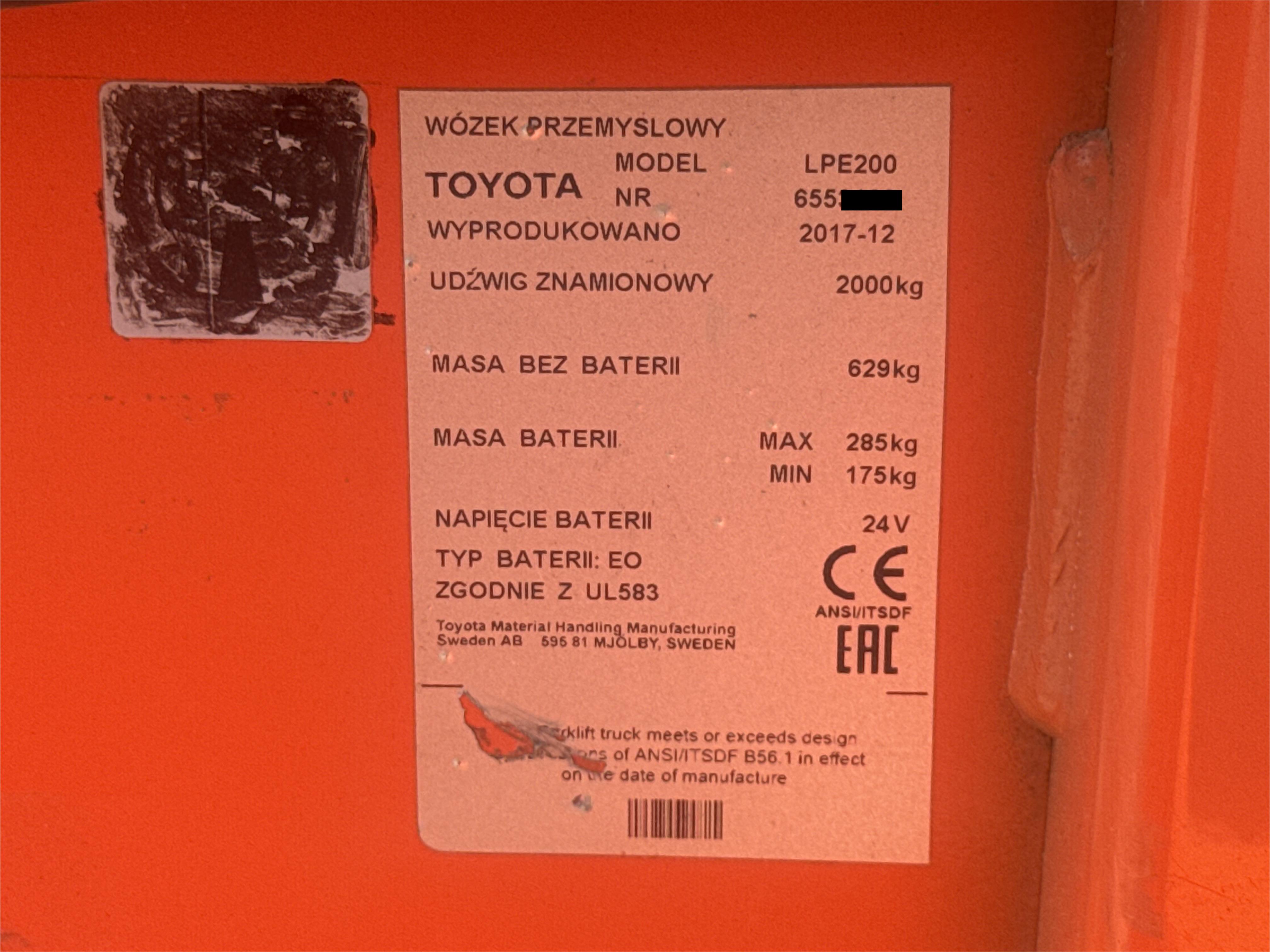 PTM-002-Toyota-Levio-LPE200-Pallet-trucks-inspection-General-Serial-number-2