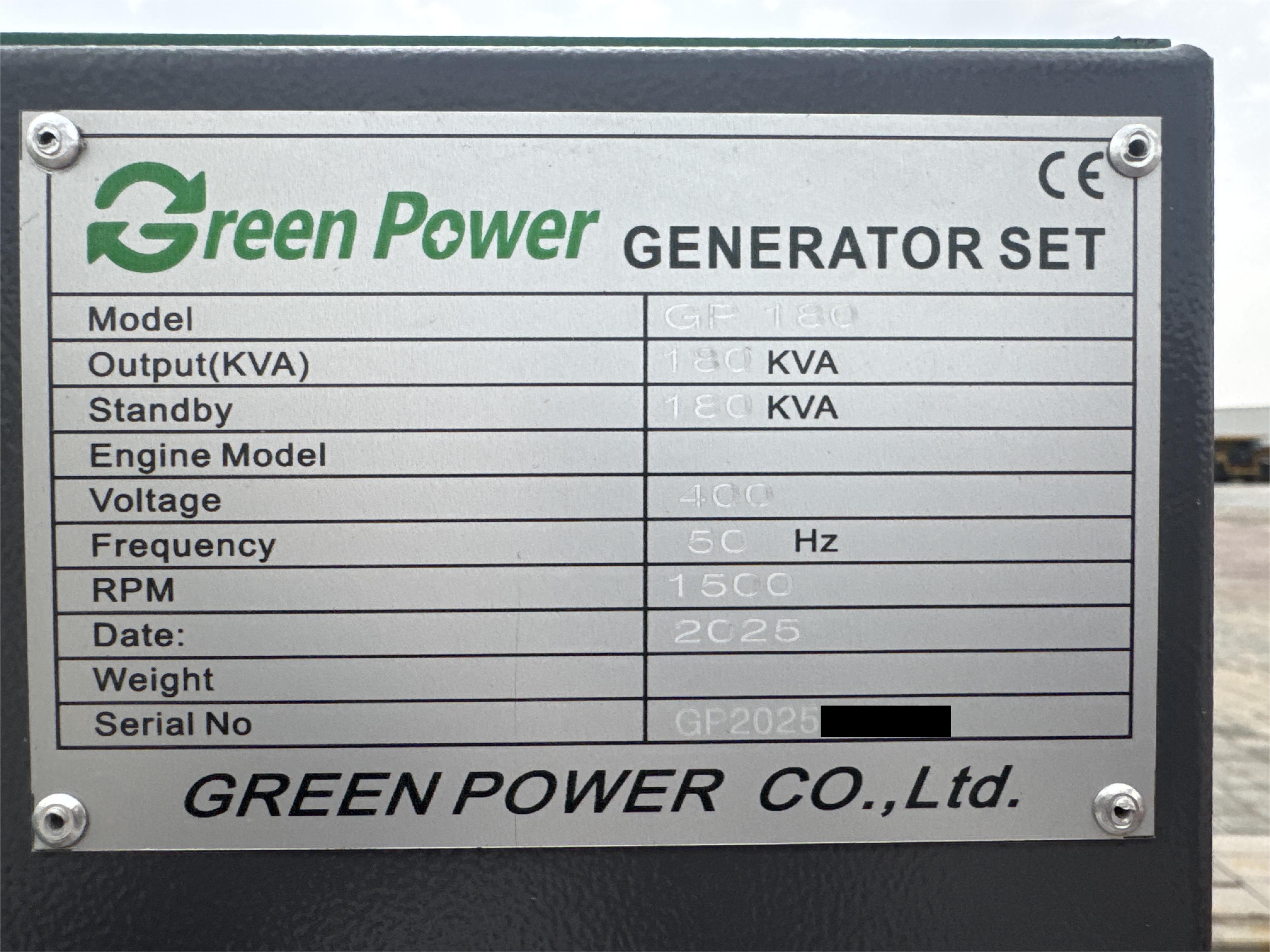 SGG-005-Green-Power-GP180-Stationary-generators-inspection-General-Serial-number-1