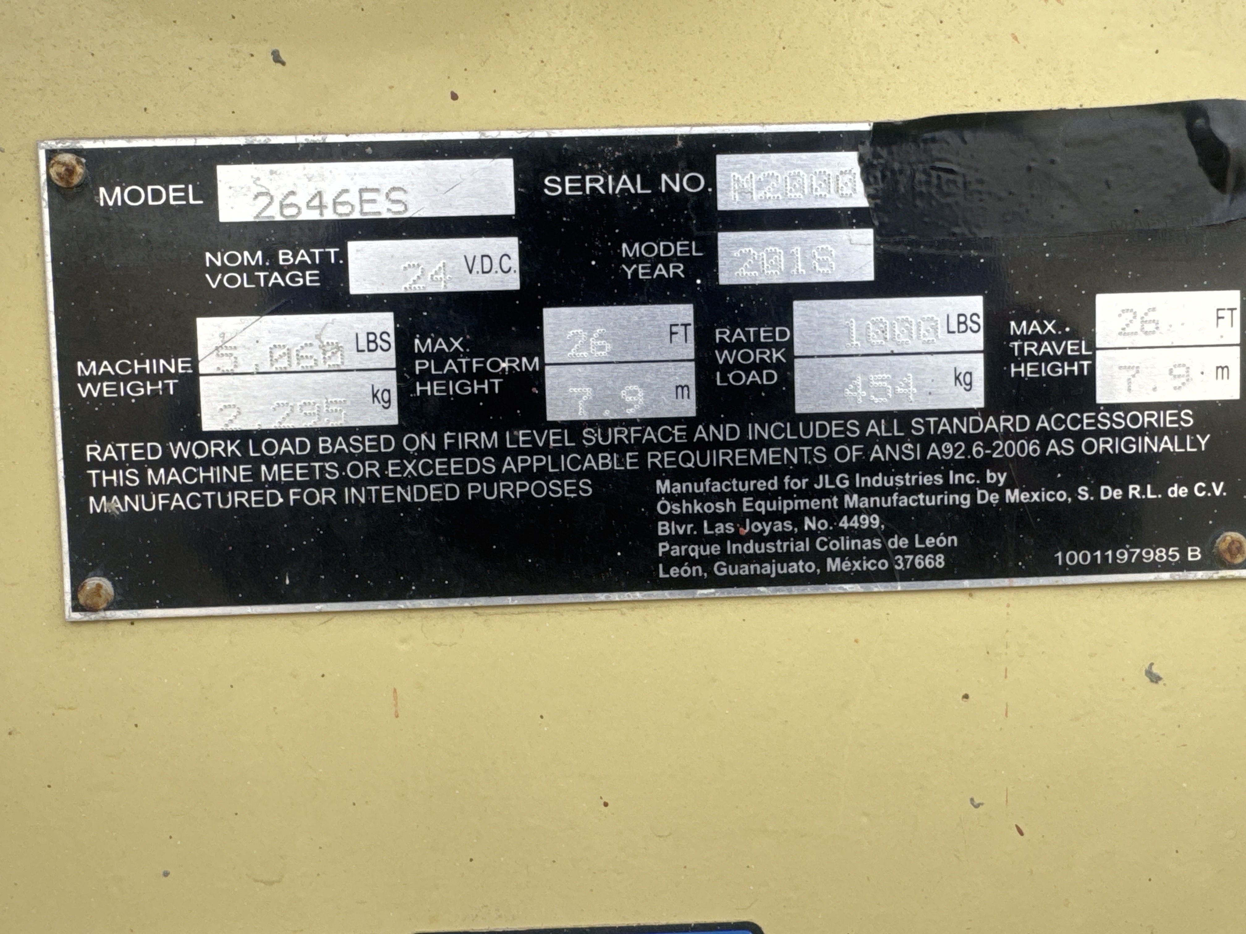SLA-015-JLG-2646ES-Scissor-lifts-inspection-General-Serial-number-1
