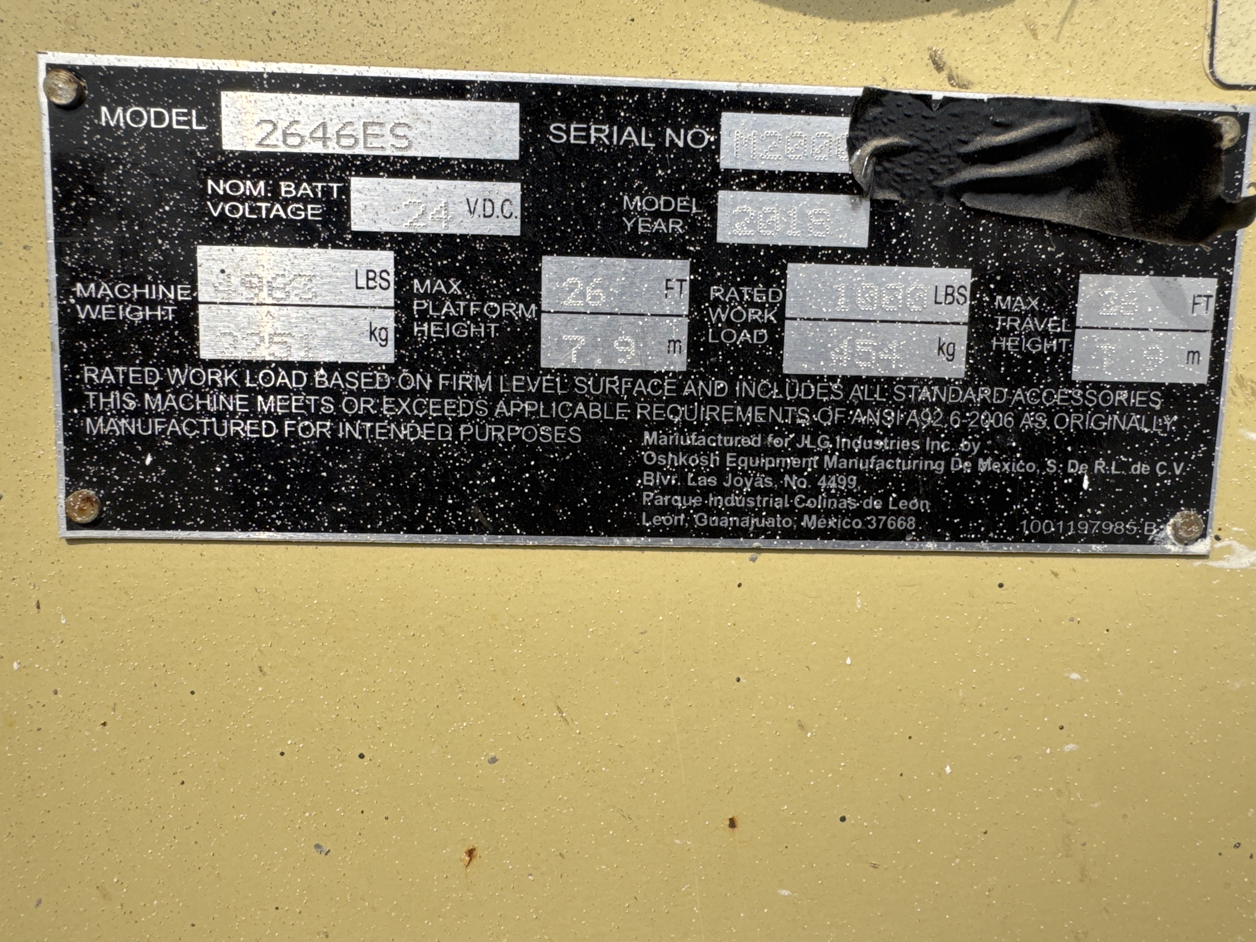 SLA-016-JLG-2646ES-Scissor-lifts-inspection-General-Serial-number-1