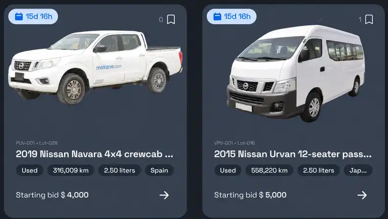 Bid on Toyota and Nissan vehicles in Makana Auction 04 from $2,000 - 3